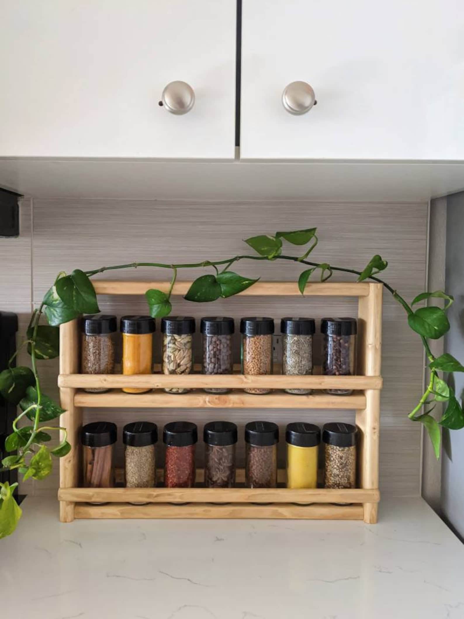 Countertop Spice Rack Wooden Shelf Kitchen Organization Etsy