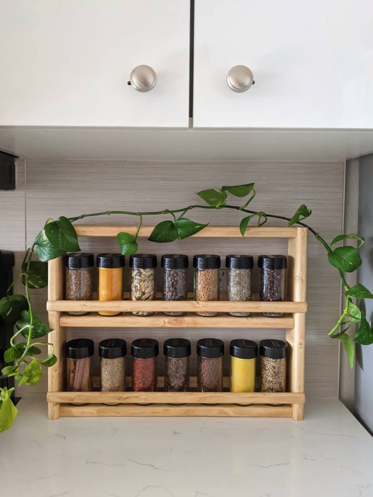 Countertop Spice Rack Wooden Shelf Kitchen Organization Etsy