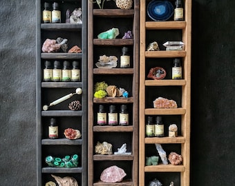 7-tier Ladder Shelf · choice of finish · essential oil shelf · geometric wood art · crystal display shelf · skinny shelf