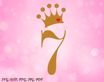 Seventh birthday SVG, Birthday cut file, Crown SVG cut file, Seven SVG cut file, Hearts svg, birthday girl svg, birthday svg file