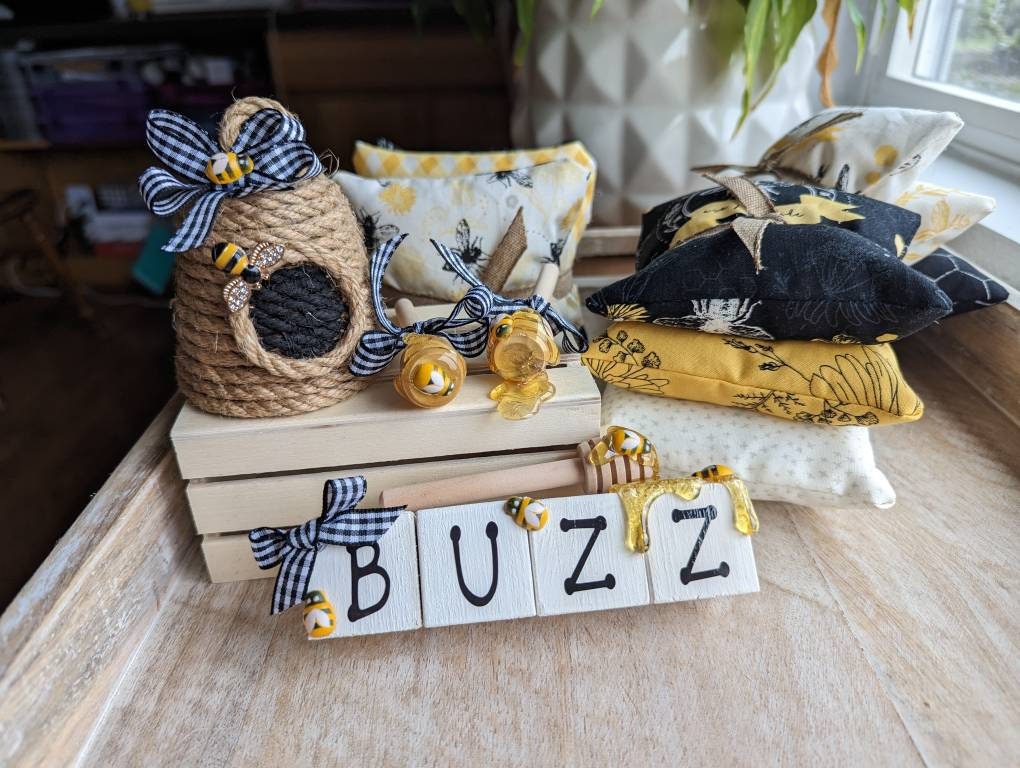 Jute Bee Hive Decor Bee Tiered Tray Decorations Honey Bee Skeps Spring  Farmhouse Coffee Table Decor Country Kitchen Decor Natural Bee Party Summer