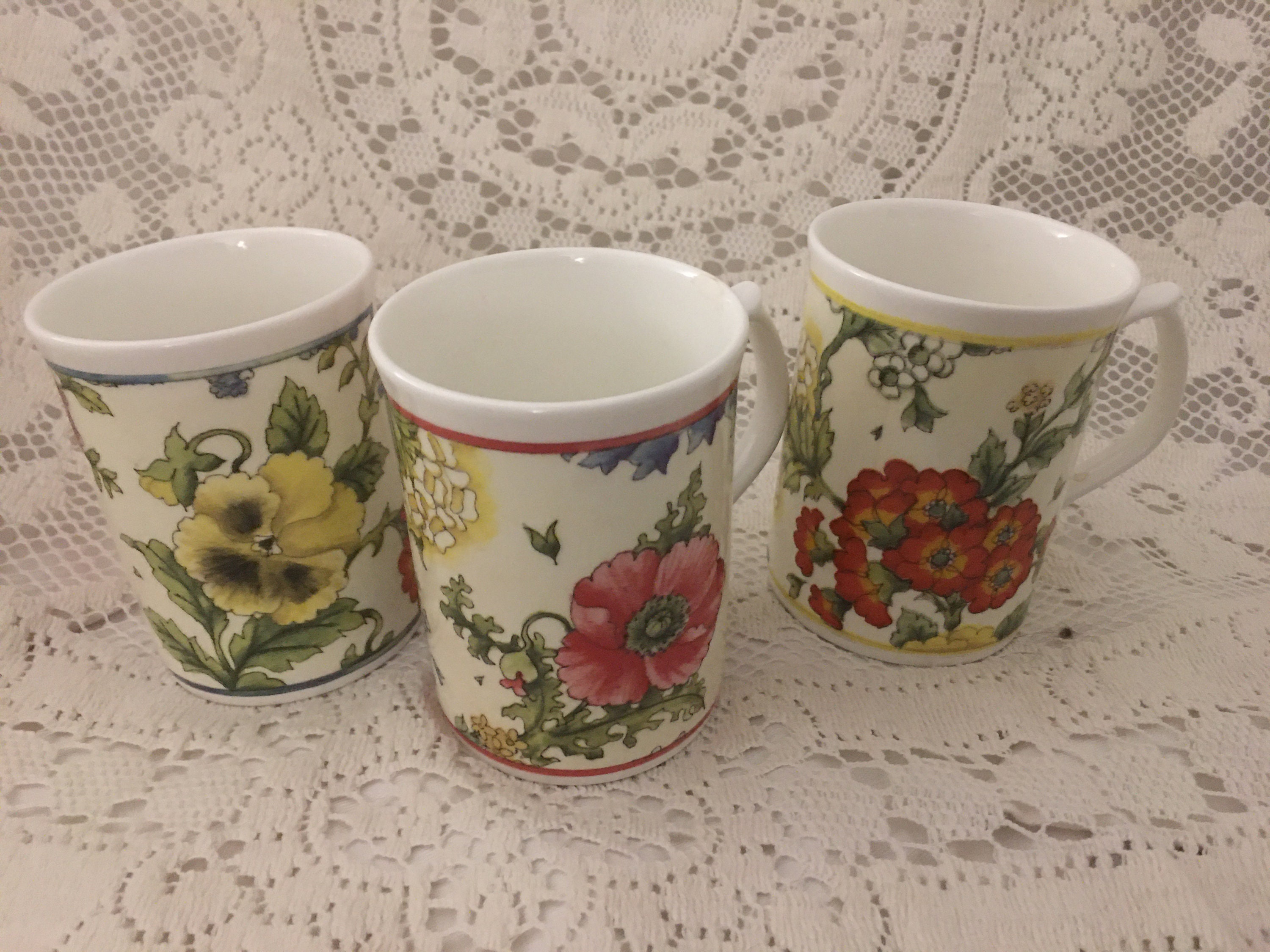 3 x Duchess Fine Bone China Mugs With Flower Design Etsy