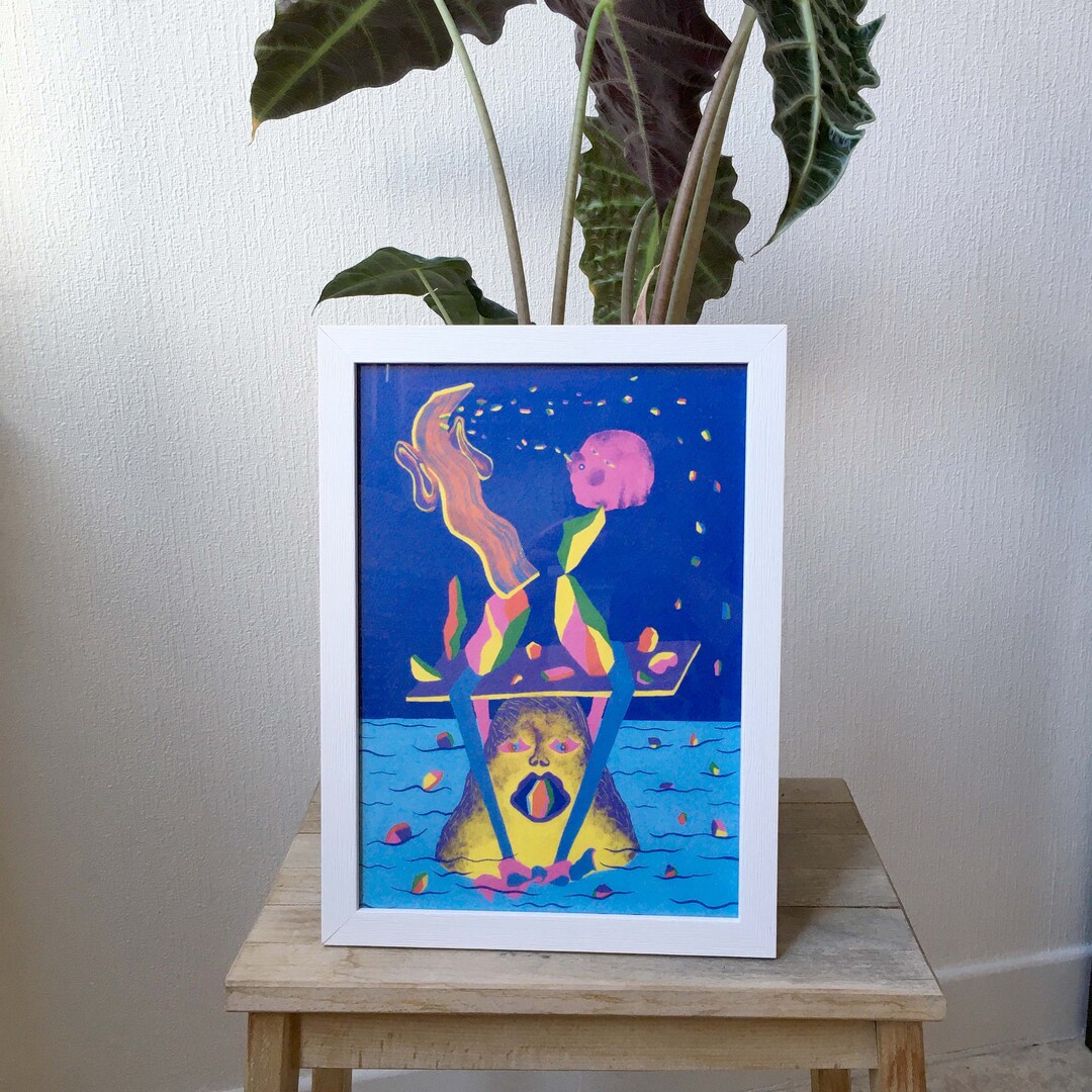 Aquatic Illustration With Geometric Patterns and Colorful Acrobats ...