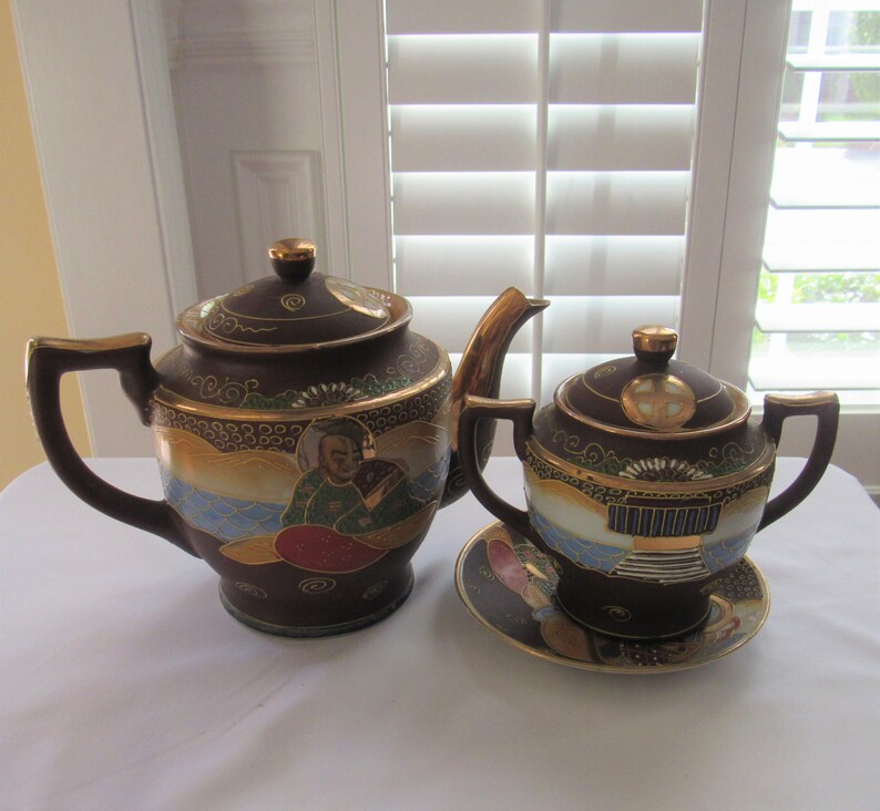 Vintage Japanese Satsuma Teapot and Sugar Bowl Tea Set and Etsy