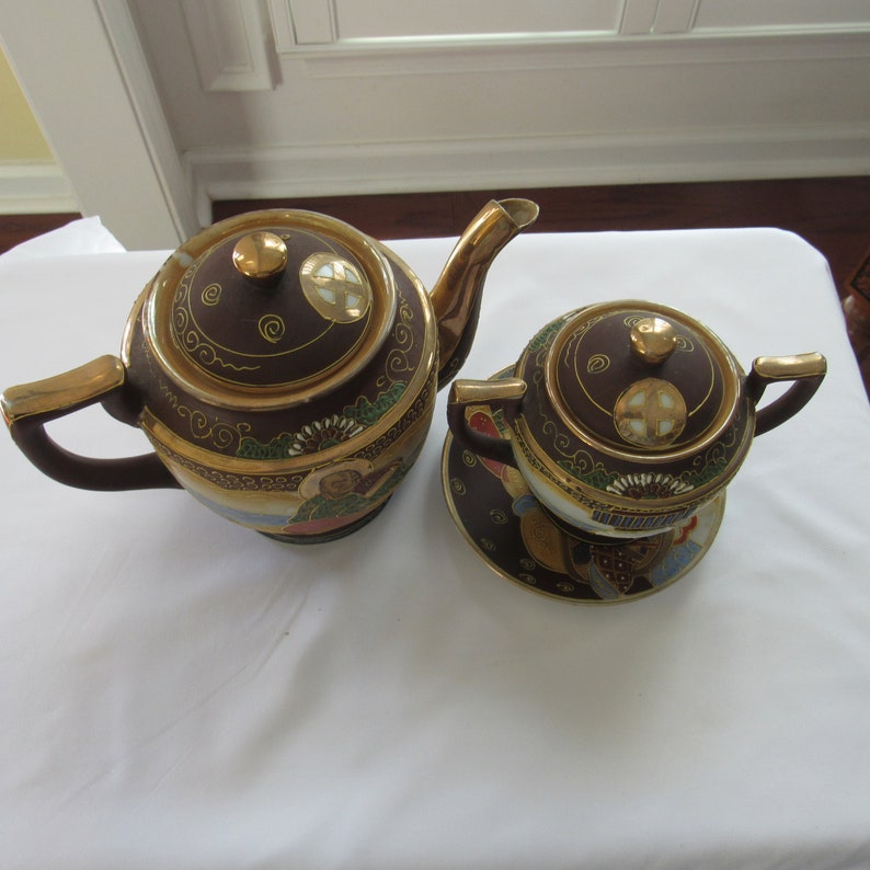 Vintage Japanese Satsuma Teapot and Sugar Bowl Tea Set and Etsy