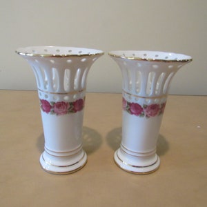 Pair of Rose Vases With Lattice Style Top