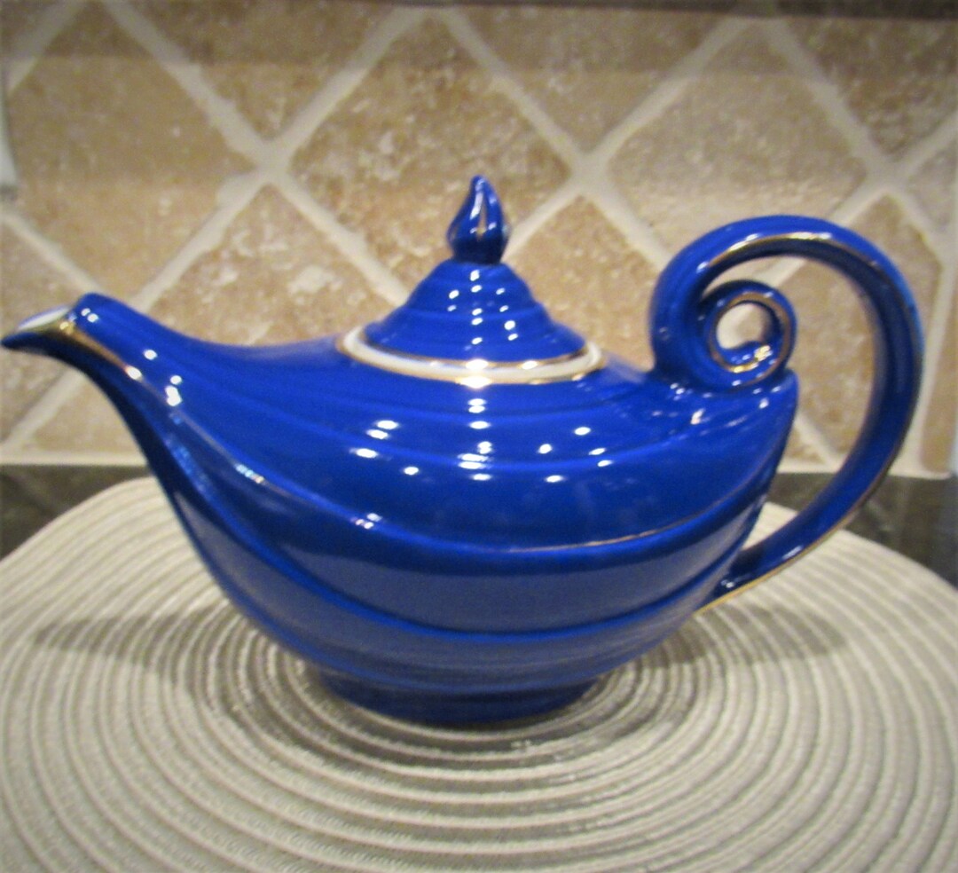 Vintage Hall Aladdin Cobalt Blue Ceramic Teapot With Gold Trim - Etsy