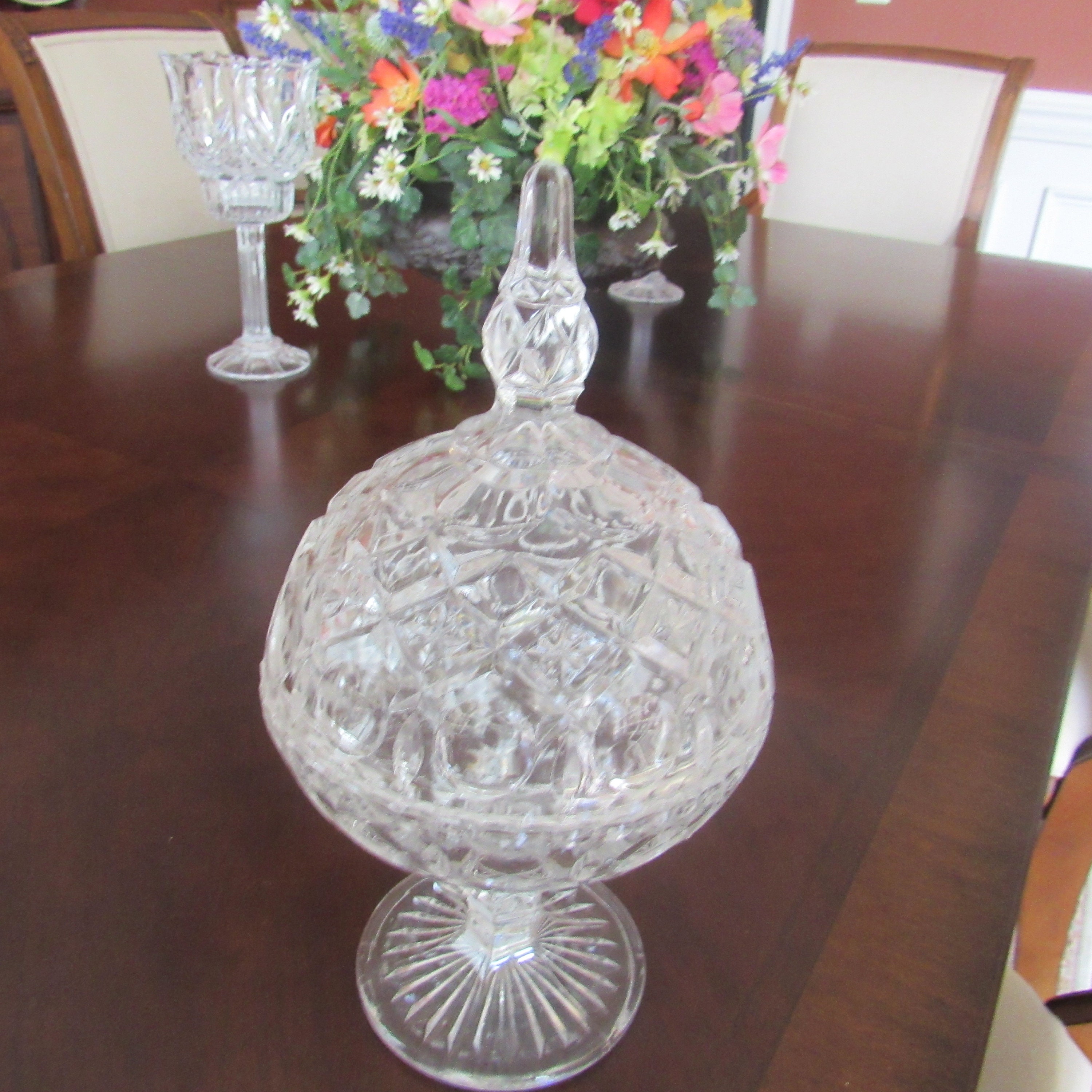Vintage Crystal Pedestal Candy Dish With Lid Etsy UK