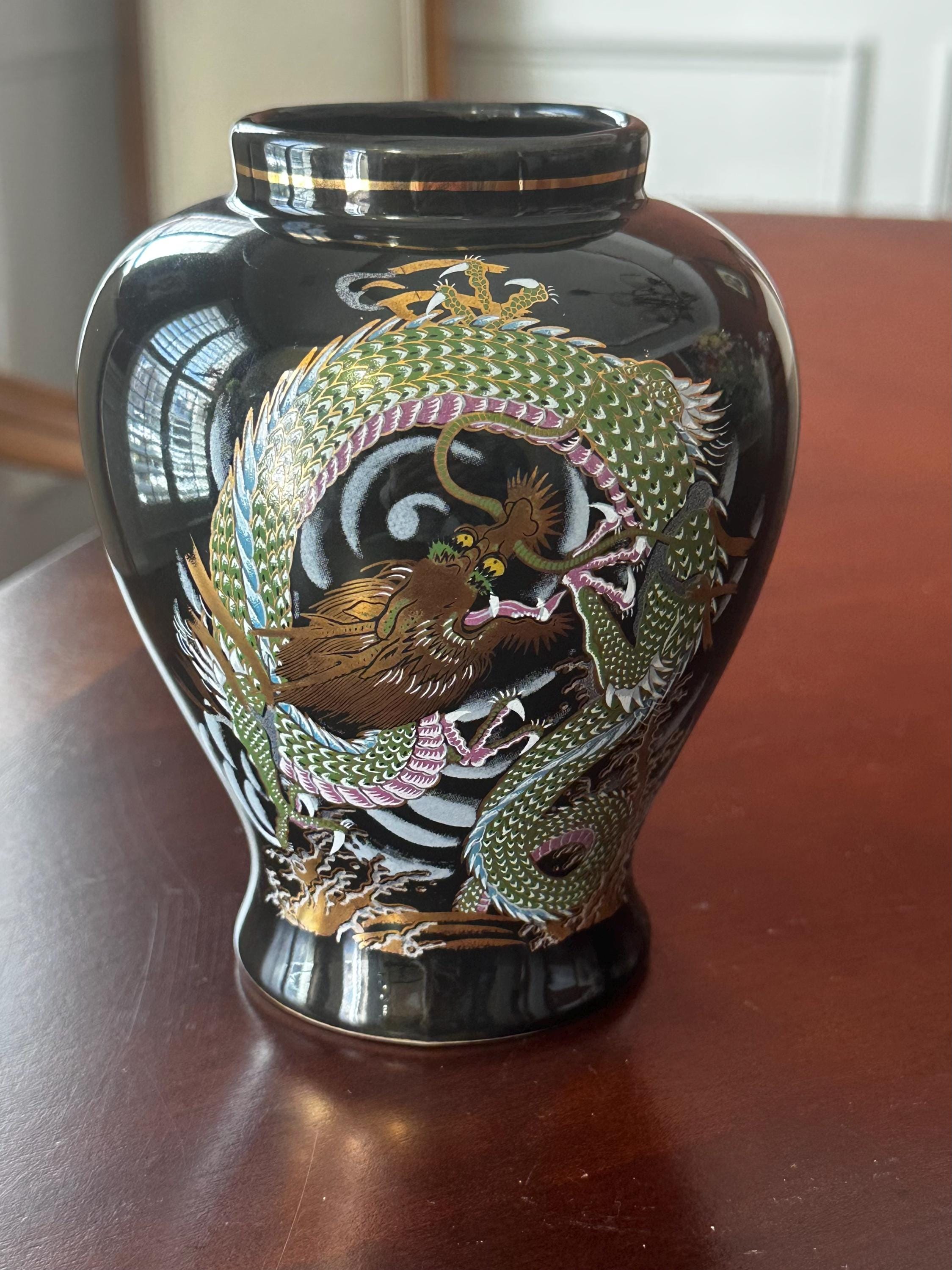 Japanese Dragon Vase Black - Etsy