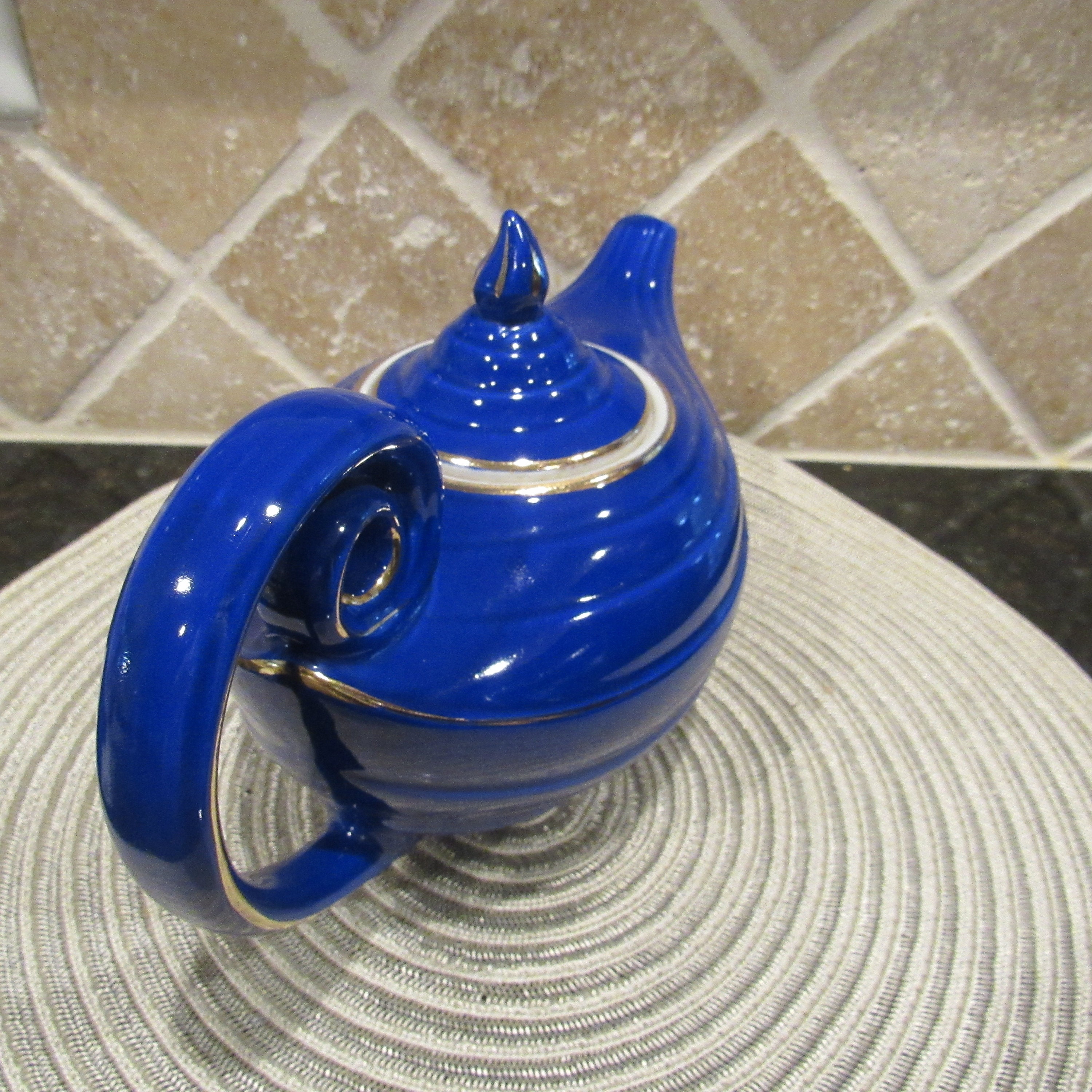 Vintage Hall Aladdin Cobalt Blue Ceramic Teapot With Gold Trim - Etsy