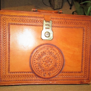 Vintage Leather Western Briefcase Tribal Figurine