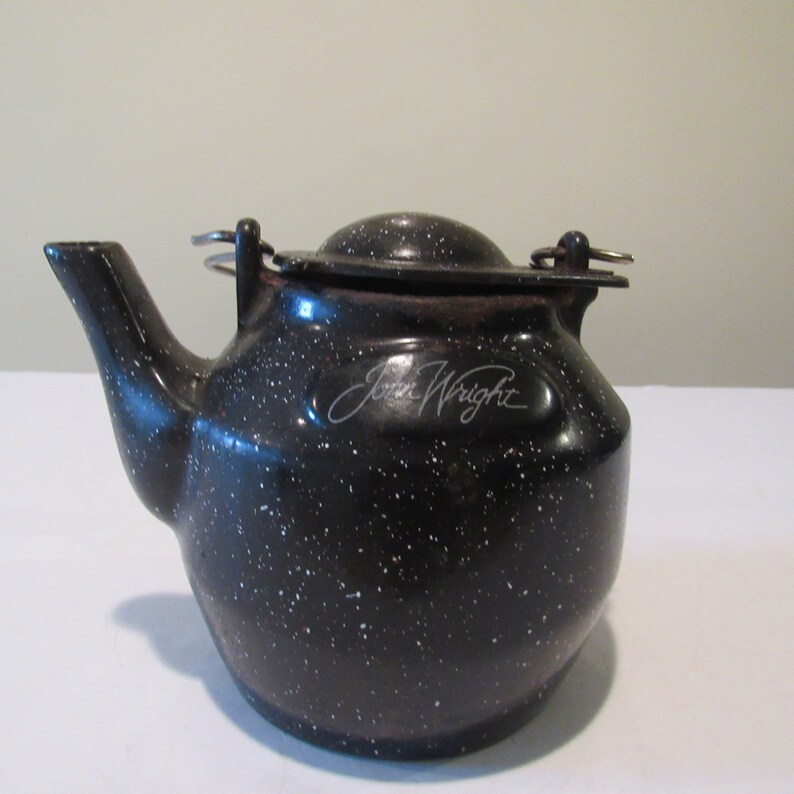 Vintage John Wright Cast Iron Black with White Speckled Kettle Etsy