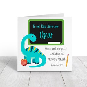 Personalised First 1st Day At Primary School Card, Son, Grandson, 1st Day at Nursery, 1st day at Playgroup, RoarSome Dinosaur Card