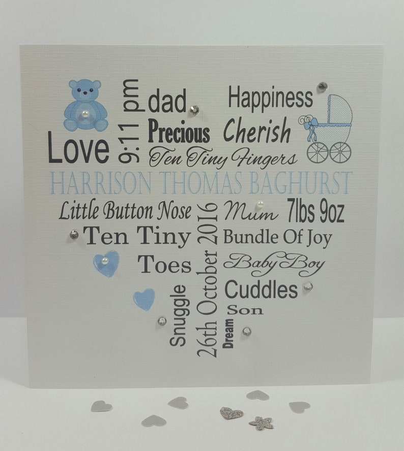 Baby New Birth Boy Word Baby Card, Personalised Keepsake Card, New Word Card  New Congratulations Baby Art Personalised Boy Boy Card, Art