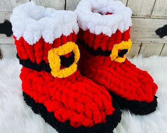 Chunky Yarn Finger Knitted Slipper Socks — Santa Boots Edition | Cozy Holiday Craft Tutorial (Digital file with instructions and video)