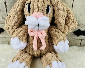 Finger Knitted Chunky Yarn Bunny Tutorial • Jumbo Chenille Bunny Pattern • Easy No Needles Plush DIY • Stacey Made It!