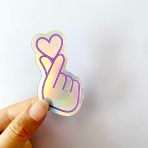 Kpop Finger Heart Holographic Sticker (Kheart)