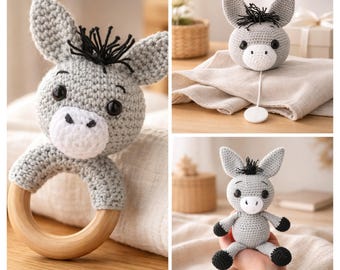 VALUE SET Crochet Donkey Music Box, Crochet Music Box Instructions, Crochet Rattle, Easy Rattle Crochet Instructions, Crochet Donkey for Beginners, Crochet Donkey