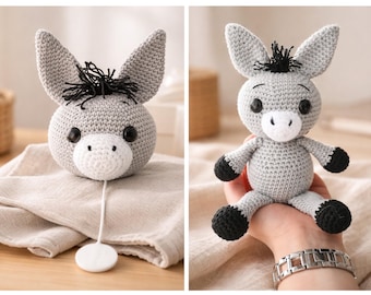 VALUE SET crochet amigurumi, crochet donkey pattern, crochet donkey for beginners, crochet music box pattern, easy crochet donkey music box, crochet donkey