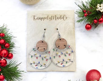 Christmas Earrings Christmas Lights Earrings Wood Earrings for Women, Acrylic Christmas Dangle Drop Earring Christmas Gift Stocking Stuffer