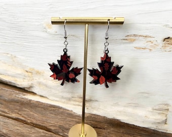 Maple Leaf Earrings, Fall Pattern Acrylic Dangles