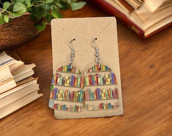 Book Library Acrylic Earrings, Teacher Gift