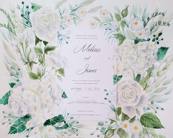 Custom Wedding Gift, Unique hand painted water color keepsake, wedding announcement, Bridal Shower Gift, Choose your colors, First Christmas