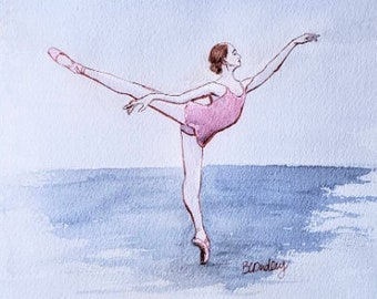 Original Ballerina Art, watercolor painting of a dancer on pointe, dance gift, dance teacher, OOAK, ballet art, ready to hang, framed