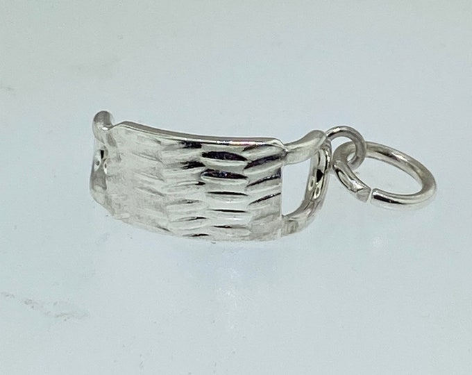 Featured listing image: Pandemic Medical Face Mask Charm with Texture Pattern / Sterling Silver Handmade Textured Jewelry Charm / Healthcare Worker Charm Jewelry