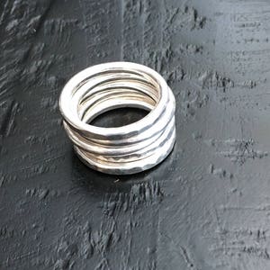 Sterling Silver Stackable Rings 5 / Fun Stack of Silver Rings Each Unique / Combination of Smooth and Hammered image 1
