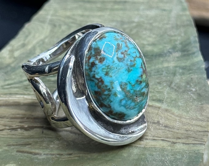 Featured listing image: Silver Hidden Valley Turquoise Ring / Creative Heavy Asymmetrical Statement Ring / Sterling Silver / Men / Women / Gift