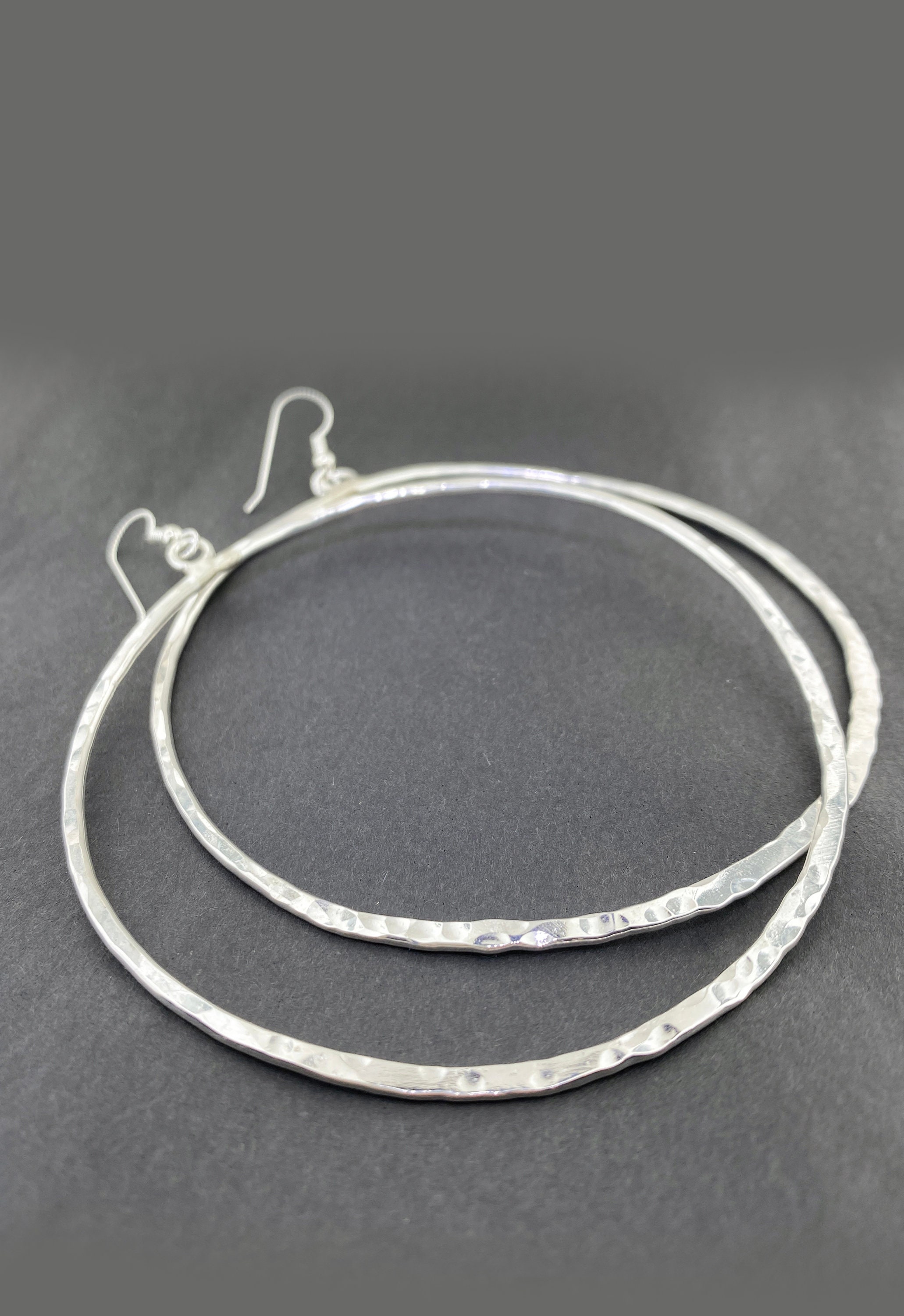 Sterling Silver 3-inch Hoops / Large Silver Hoop Earrings / Hammered Silver Hoop Earrings