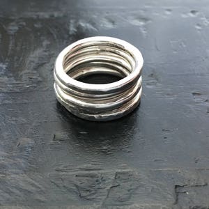 Sterling Silver Stackable Rings 5 / Fun Stack of Silver Rings Each Unique / Combination of Smooth and Hammered image 4