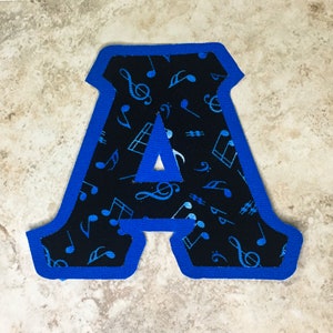 Music Notes (Blue & Black) - Custom Iron On Greek Letters | Stitch Sorority Letters | Greek Letter Shirt | Iron On Greek Letter Patch
