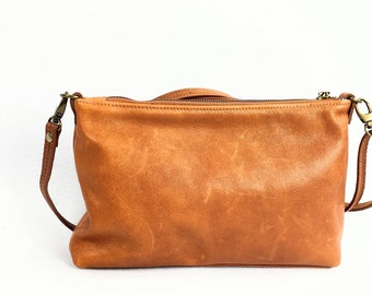 Whiskey coloured leather bag, cross body bag, minimalist leather bag, top grain leather bag, handcrafted  bag,