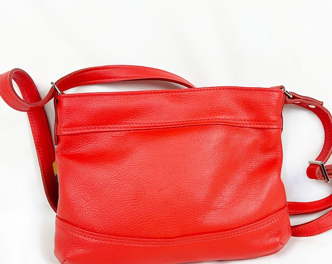 Small red leather crossbody bag handmade in Canada