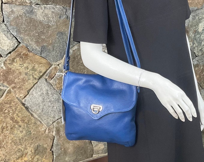 Hand made in Canada royal blue minimalist small crossbody bag for casual use.