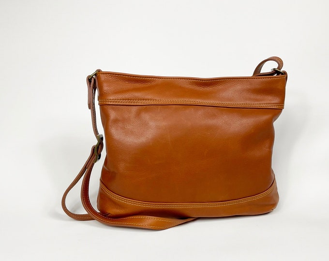 Medium tan leather crossbody bag, women’s natural leather bag, every day bag