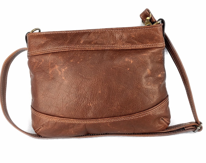 Medium Leather Cross Body Bag, full grain leather, rustic cognac coloured leather, handbag