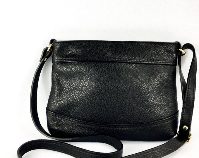 Medium Black Cross body bag, women’s top grain leather, crossbody leather bag