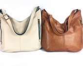 Cream and teal, brown, Leather Hobo bag