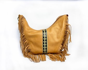 Handmade, full grain leather, natural colour, glove tanned leather, fringe bag, western, gift for her