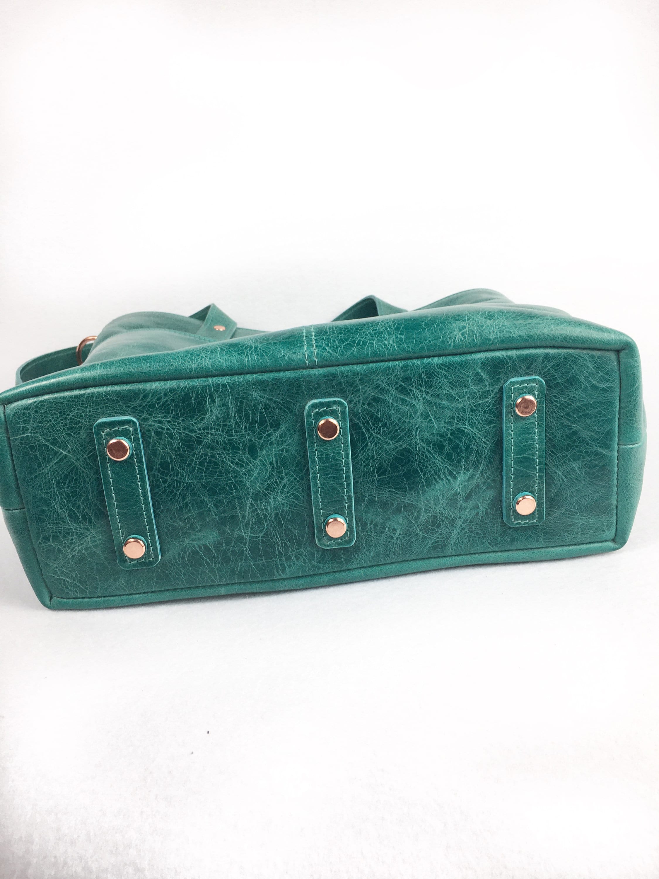 teal leather tote