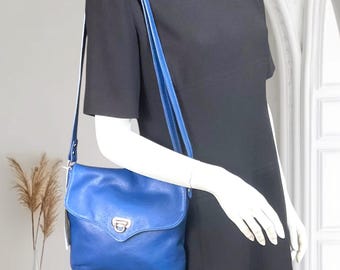 Royal Blue Leather Minimalist Small Crossbody Bag Handmade in Canada.