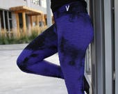 Purple tie dye textured leggings - high waisted yoga pants