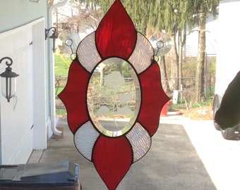 Oval Stained Glass Rose Suncatcher G-25