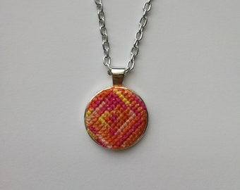 PRICE REDUCED! Cross stitch necklace, handmade jewellery, wearable embroidery