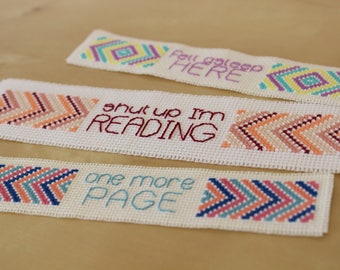 Modern Cross Stitch Bookmark Kit Just One More Chapter DIY Beginner  Friendly Craft Kit Geometric Funny Book Lover Gift 