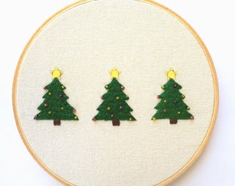 Christmas decoration hoop art  - Hand Embroidered Christmas Trees