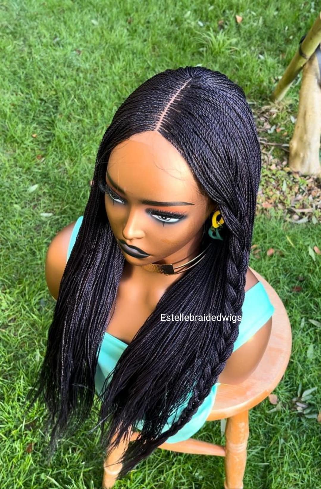 Mint Green Braided Wigs Natural Hairline Realistic Long Micro Braided Lace  Front Wigs for Black Women Blue Braid Lace Wigs Glueless Synthetic Heat